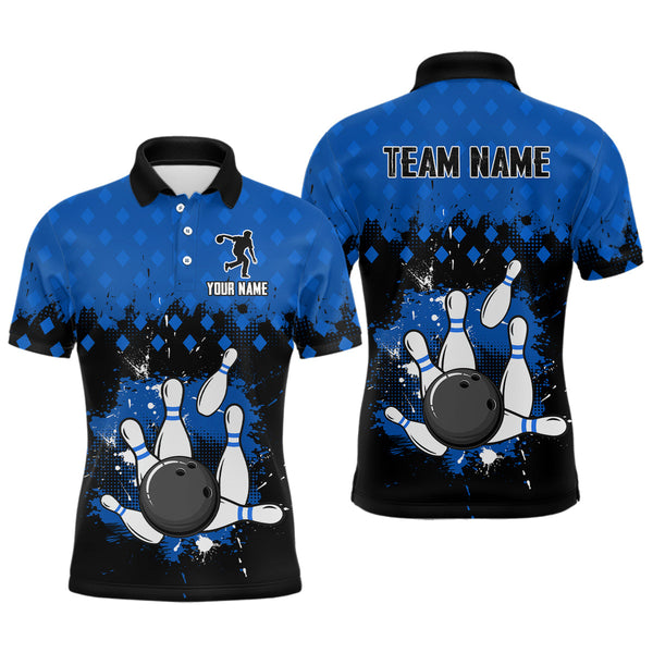 Maxcorners Blue Bowling Jersey Men And Women Custom Bowling Shirts Unisex Polo Bowling Team Shirt