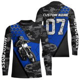 Maxcorners Blue Motocross Jersey Upf30+ Custom Dirt Bike Jersey Mens Women Off-Road Jersey Adult&Kid MT2809