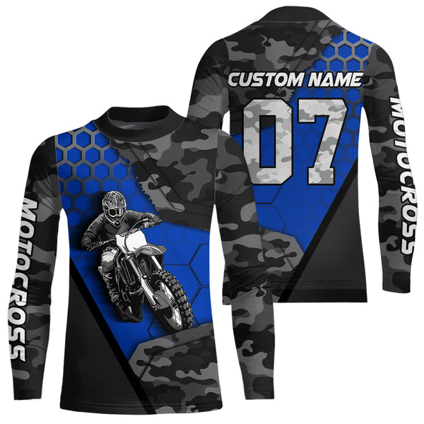 Maxcorners Blue Motocross Jersey Upf30+ Custom Dirt Bike Jersey Mens Women Off-Road Jersey Adult&Kid MT2809
