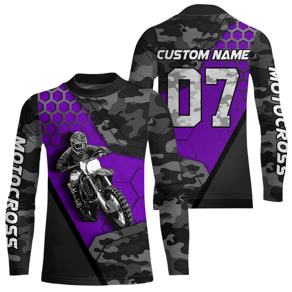 Maxcorners Purple Motocross Jersey Upf30+ Custom Dirt Bike Jersey Mens Women Off-Road Jersey Adult&Kid MT2809