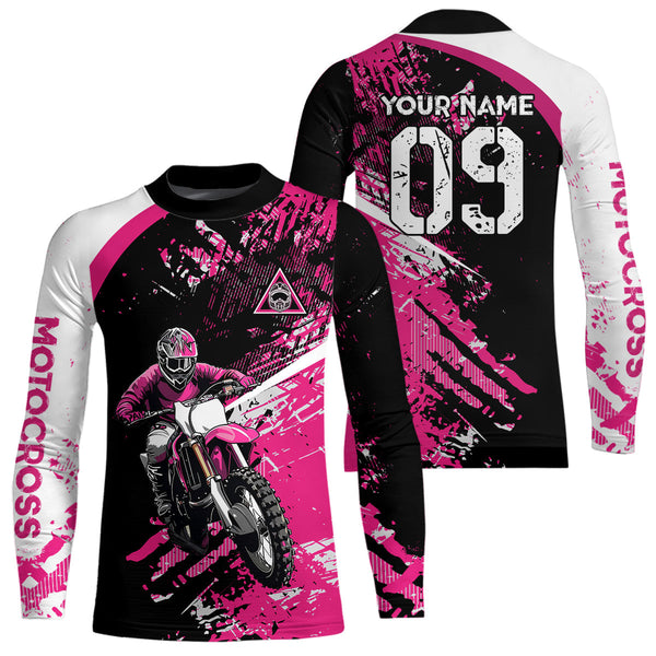 Maxcorners Adult&Kid Custom Motocross Jersey Pink UPF30+ MX Racing Biker Off-road Dirt Bike Racewear| MT2809