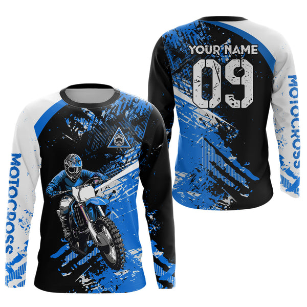 Maxcorners Adult&Kid Custom Motocross Jersey Blue UPF30+ MX Racing Biker Off-road Dirt Bike Racewear| MT2809