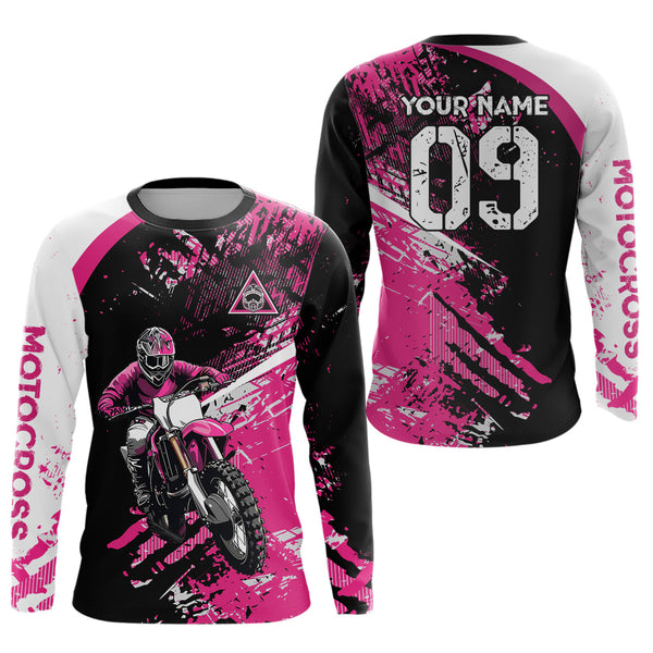 Maxcorners Adult&Kid Custom Motocross Jersey Pink UPF30+ MX Racing Biker Off-road Dirt Bike Racewear| MT2809