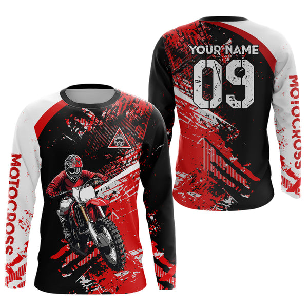 Maxcorners Adult&Kid Custom Motocross Jersey Red UPF30+ MX Racing Biker Off-road Dirt Bike Racewear| MT2809