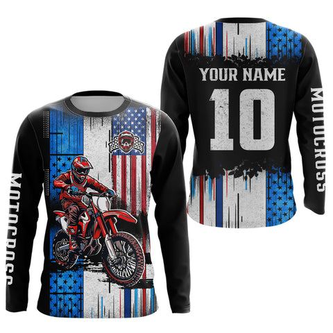 Maxcorners Custom American Flag Dirt Bike Jersey Motocross Jersey Upf30+ Motocross Shirt LM2809