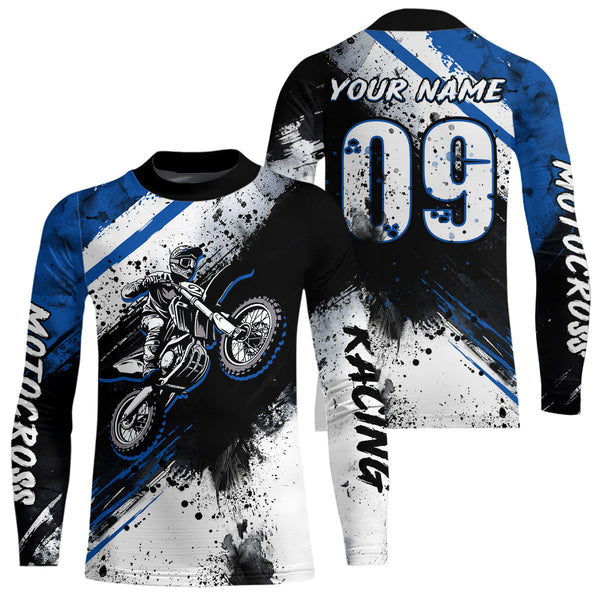 Maxcorners Adult  blue custom dirt bike jersey Motocross jersey upf30+ mens women Motocross Shirt| MT2709