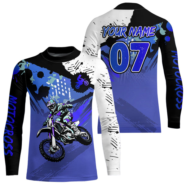 Maxcorners Custom Motocross Jersey Blue Dirt Bike Clothes Upf30+ Mens Women Motorcycle Jersey| MT2709