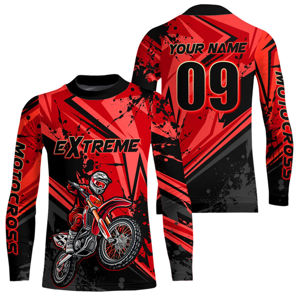 Maxcorners Custom Dirt Bike Jersey Red Motocross Jersey Upf30+ Mens Women Extreme Racing Shirt| MT2809