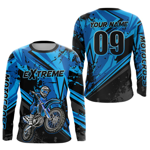 Maxcorners Custom Dirt Bike Jersey Blue Motocross Jersey Upf30+ Mens Women Extreme Racing Shirt LM2809