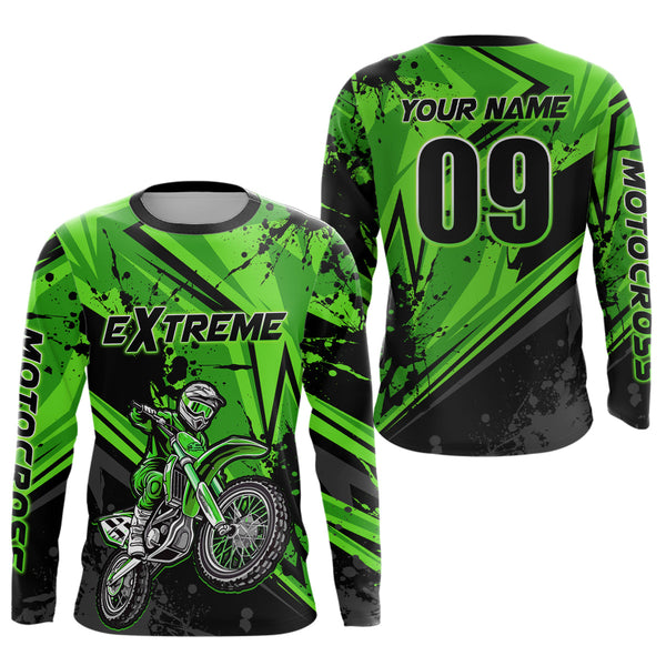 Maxcorners Dirt Bike Jersey Green Motocross Jersey Upf30+ Mens Women Extreme Racing Shirt LM2809