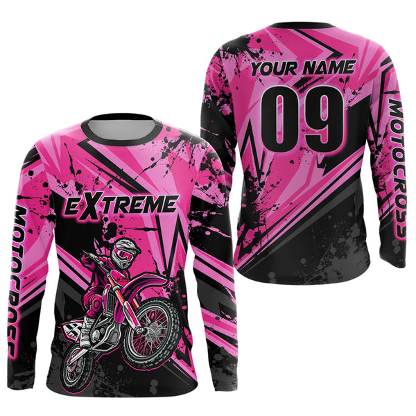 Maxcorners Custom Dirt Bike Jersey Pink Motocross Jersey Upf30+ Mens Women Extreme Racing Shirt| MT2809