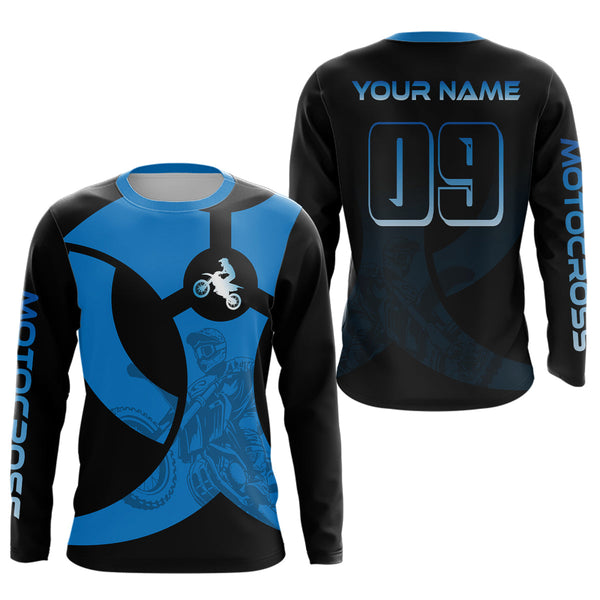 Maxcorners Custom Blue Dirt Bike Jersey Motocross Jersey Upf30+ Mens Women Off-Road Shirt|  LM2809