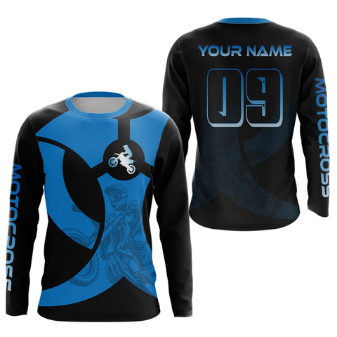 Maxcorners Custom Blue Dirt Bike Jersey Motocross Jersey Upf30+ Mens Women Off-Road Shirt|  LM2809