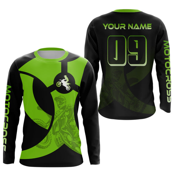 Maxcorners Custom Green Dirt Bike Jersey Motocross Jersey Upf30+ Mens Women Off-Road Shirt| LM2809