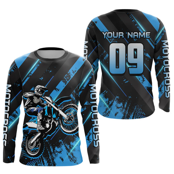 Maxcorners Custom Blue Dirt Bike Jersey Motocross Shirt Upf30+ Motocross Shirt LM2809