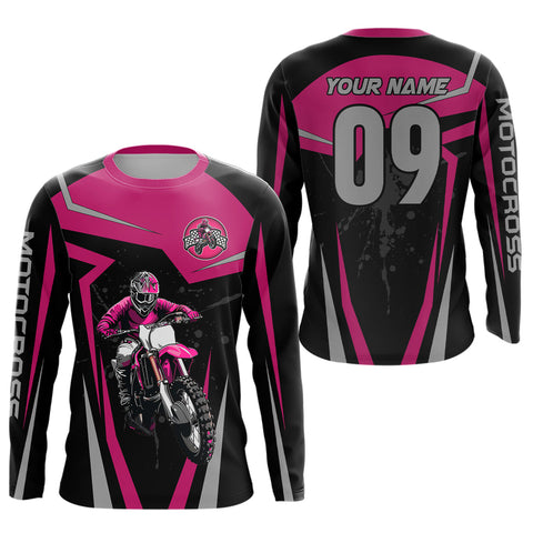 Maxcorners Adult&Kid Pink Custom Dirt Bike Jersey Motocross Jersey Upf30+ Motocross Shirt| LM2809