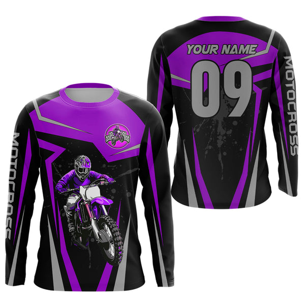 Maxcorners Adult&Kid Purple Custom Dirt Bike Jersey Motocross Jersey Upf30+ Motocross Shirt| LM2809