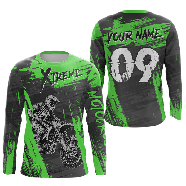 Maxcorners Green Custom Dirt Bike Jersey Extreme Motocross Shirt Mens Women LM2809