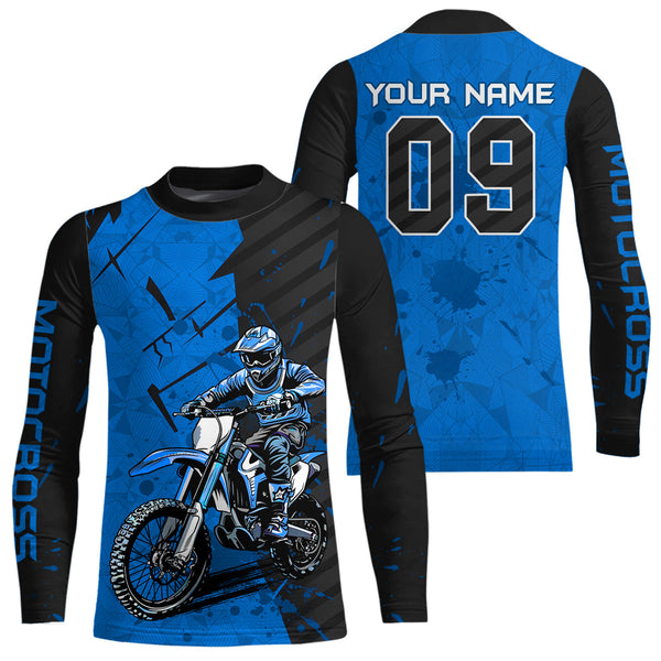 Maxcorners Custom Dirt Bike Jersey Blue Motocross Jersey Upf30+ Mens Women Motocross Shirt| MT2809