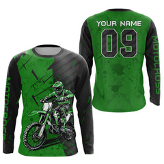 Maxcorners Custom Dirt Bike Jersey Green Motocross Jersey Upf30+ Mens Women Motocross Shirt| MT2809