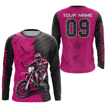 Maxcorners Custom Dirt Bike Jersey Pink Motocross Jersey Upf30+ Mens Women Motocross Shirt| MT2809