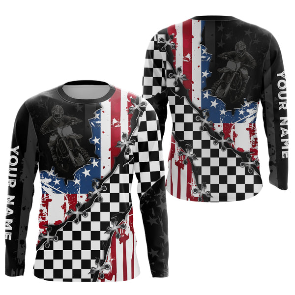 Maxcorners Custom Motocross Jersey for Men Women Upf30+ US Flag Dirt Bike Shirt Motorcycle Jersey| LM2809