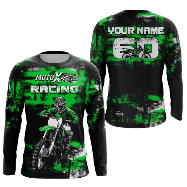 Maxcorners Adult&Kid Green Custom Dirt Bike Jersey Motocross Jersey Upf30+ Mens Women Motocross Shirt| LM2809