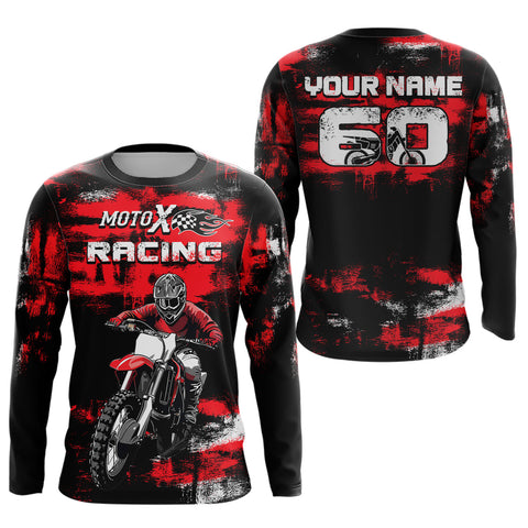 Maxcorners Adult&Kid Red Custom Dirt Bike Jersey Motocross Jersey Upf30+ Mens Women Motocross Shirt| LM2809