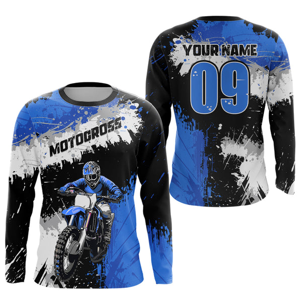 Maxcorners Adult&Kid Blue Custom Motocross Jersey UPF30+ MX Racing Dirt Bike Racewear| MT2809