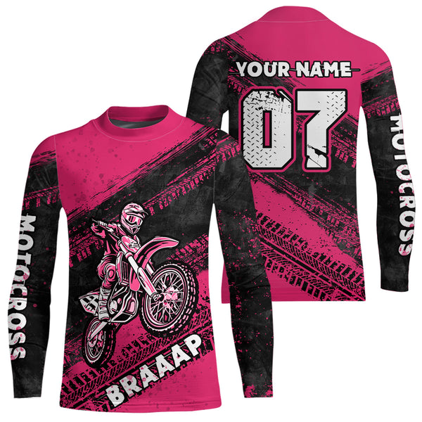 Maxcorners Custom Motocross Jersey Pink Mens Women Upf30+ Dirt Bike Jersey Racing Shirt| MT2709