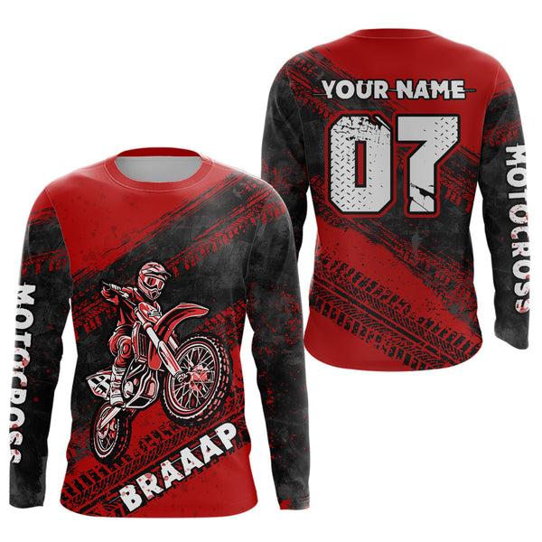 Maxcorners Custom Motocross Jersey Red Mens Women Upf30+ Dirt Bike Jersey Racing Shirt| MT2709