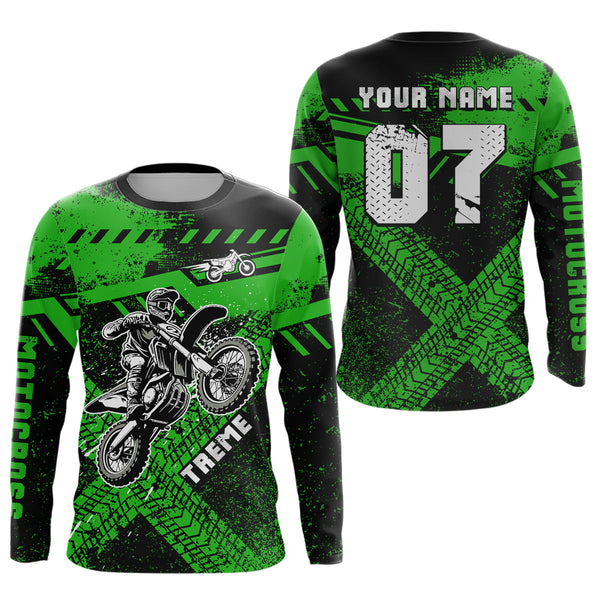 Maxcorners Custom Green Motocross Jersey for Men Women Upf30+ Extreme Dirt Bike Shirt LM2809