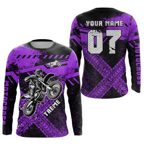 Maxcorners Adult&Kid Custom Purple Motocross Jersey for Men Women Upf30+ Extreme Dirt Bike Shirt|  LM2809