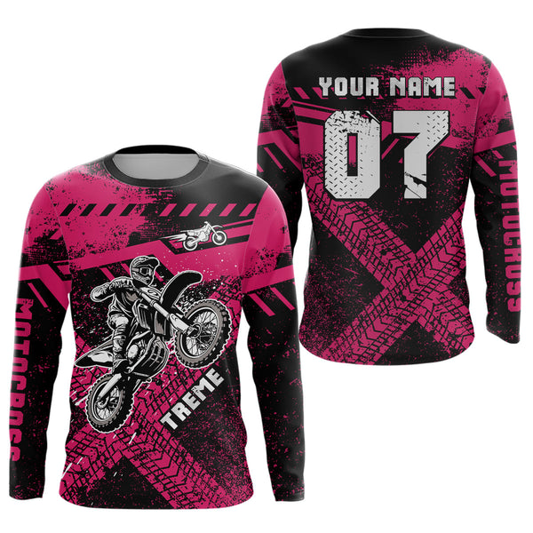 Maxcorners Adult&Kid Custom Pink Motocross Jersey for Men Women Upf30+ Extreme Dirt Bike Shirt| LM2809