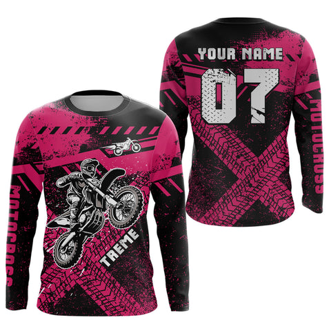 Maxcorners Adult&Kid Custom Pink Motocross Jersey for Men Women Upf30+ Extreme Dirt Bike Shirt| LM2809