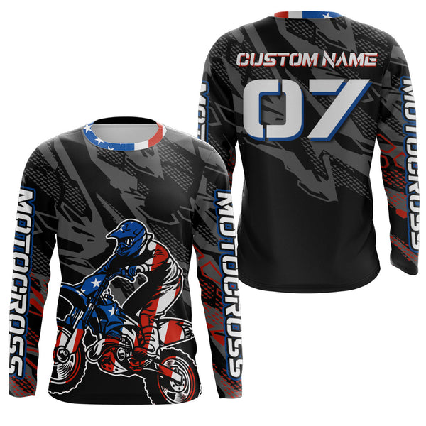 Maxcorners American Flag Custom Dirt Bike Jersey Motocross Jersey Upf30+ Motocross Shirt LM2809
