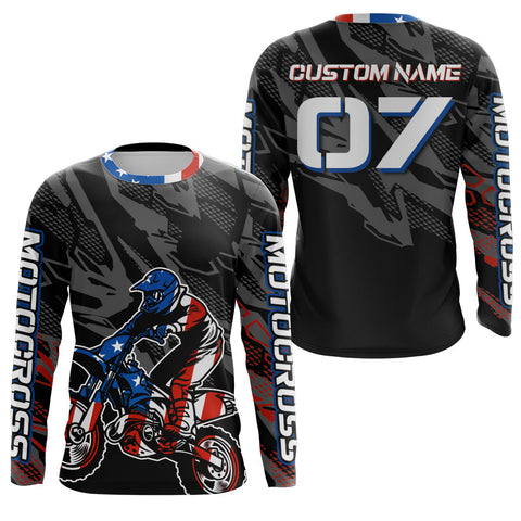 Maxcorners American Flag Custom Dirt Bike Jersey Motocross Jersey Upf30+ Motocross Shirt LM2809