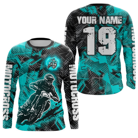 Maxcorners Turquoise Custom Dirt Bike Jersey Motocross Jersey Upf30+ Motocross Shirt| LM2809