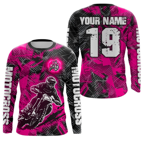 Maxcorners Pink Custom Dirt Bike Jersey Motocross Jersey Upf30+ Motocross Shirt LM2809