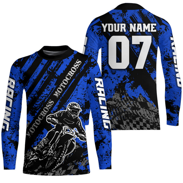Maxcorners Motocross Jersey Upf30+ Custom Dirt Bike Jersey Mens Women Off-Road Jersey Adult&Kid MT2809 Blue