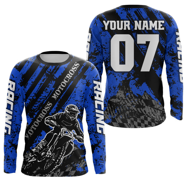 Maxcorners Motocross Jersey Upf30+ Custom Dirt Bike Jersey Mens Women Off-Road Jersey Adult&Kid MT2809 Blue