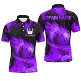 Maxcorners Purple Flame Bowling Jersey Men And Women Custom Bowling Shirts Unisex Polo Bowling Team Shirt