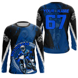 Maxcorners Adult&Kid Blue Custom Motocross Jersey Upf30+ Dirt Bike Jersey Mens Women Motocross Shirt LM2809