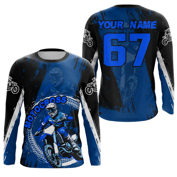 Maxcorners Adult&Kid Blue Custom Motocross Jersey Upf30+ Dirt Bike Jersey Mens Women Motocross Shirt LM2809