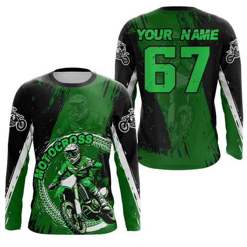Maxcorners Adult&Kid Green Custom Motocross Jersey Upf30+ Dirt Bike Jersey Mens Women Motocross Shirt LM2809