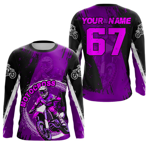 Maxcorners Adult&Kid Purple Custom Motocross Jersey Upf30+ Dirt Bike Jersey Mens Women Motocross Shirt LM2809