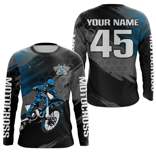Maxcorners Custom Blue Dirt Bike Jersey Motocross Jersey Upf30+ Motocross Shirt| LM2809