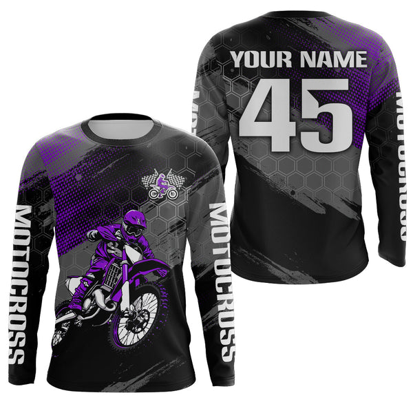 Maxcorners Custom Purple Dirt Bike Jersey Motocross Jersey Upf30+ Motocross Shirt LM2809