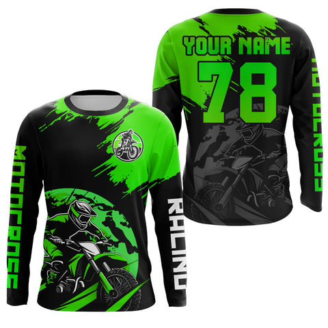 Maxcorners Custom Dirt Bike Jersey Green Motocross Jersey Upf30+ Mens Women Motocross Shirt| LM2809