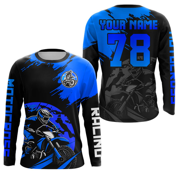 Maxcorners Custom Dirt Bike Jersey Blue Motocross Jersey Upf30+ Mens Women Motocross Shirt LM2809